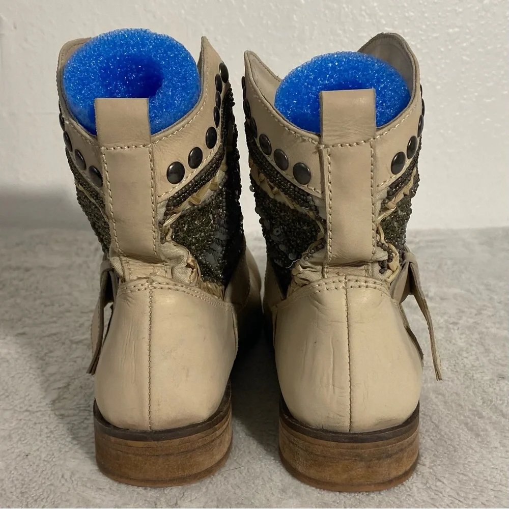 Naughty Monkey Lysandra Beige Leather Ankle Boots Women’s Size 9